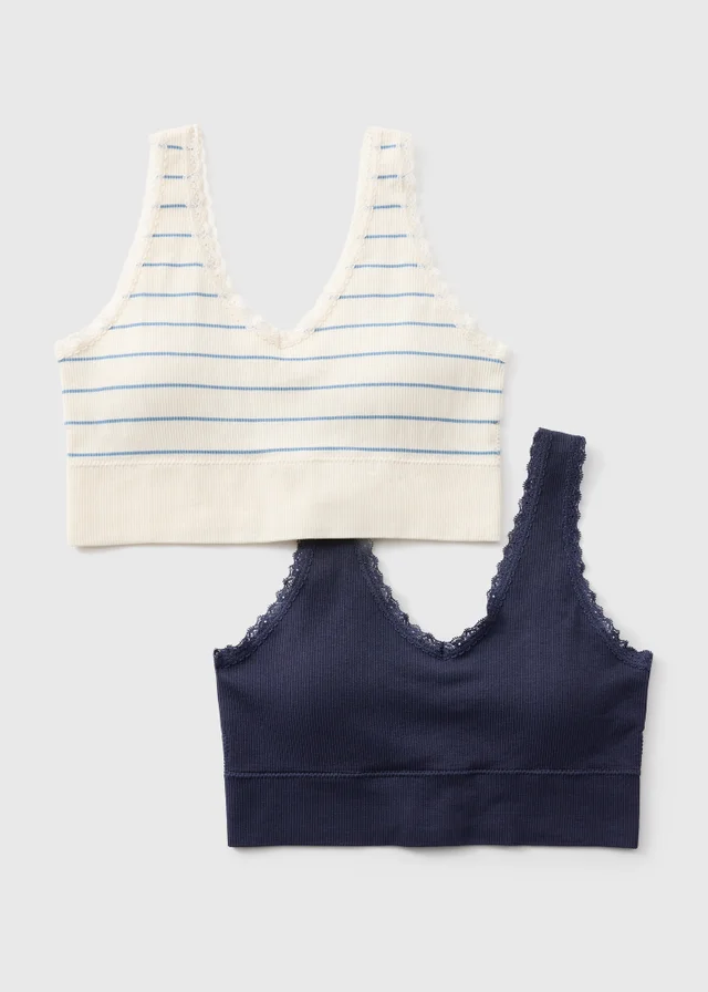 2 Pack Navy Stripe Seam Free Ribbed Bralettes