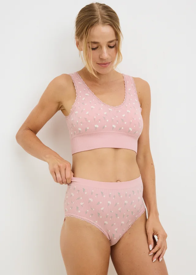 3 Pack Pink Floral Seam Free Ribbed Full Knickers