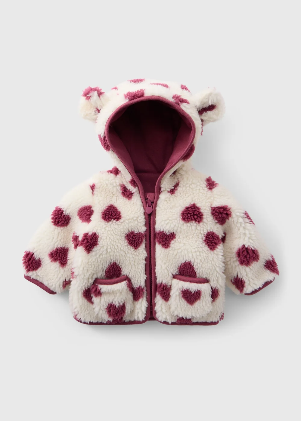 Baby Cream Heart Borg Jacket (0-23mths) - Up to 1 Month Image 1