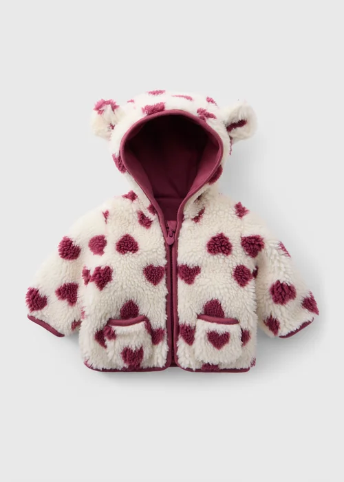 Baby Cream Heart Borg Jacket (0-23mths) - Up to 1 Month Image 1