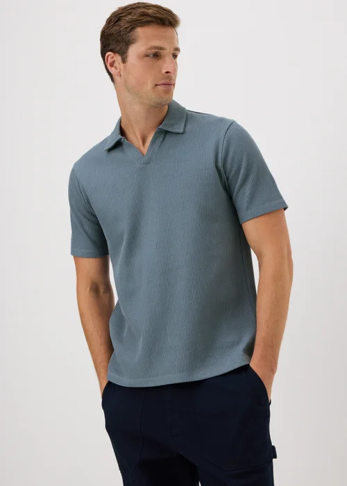 Blue Ribbed Polo Shirt - XS Image 1