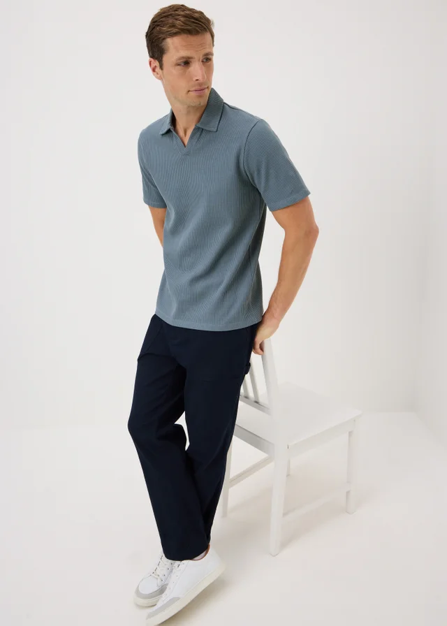 Blue Ribbed Polo Shirt