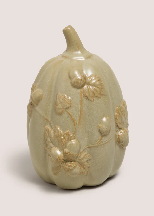 Green Ceramic Floral Pumpkin Ornament