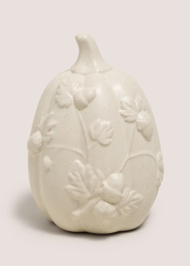 Cream Ceramic Floral Pumpkin Ornament