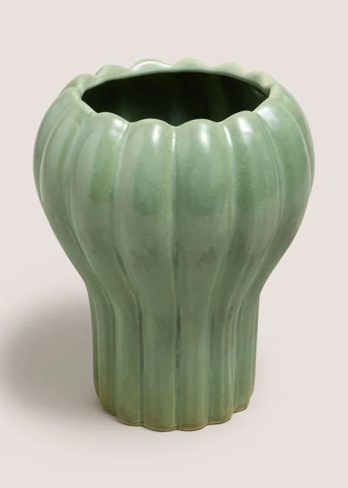 Green Reactive Ribbed Vase Image 1