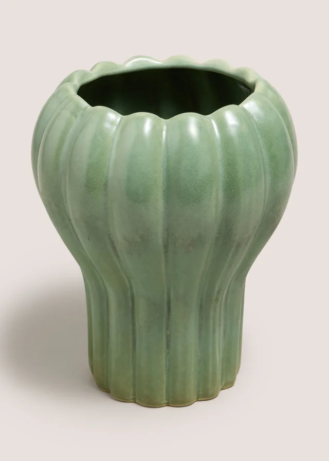Green Reactive Ribbed Vase