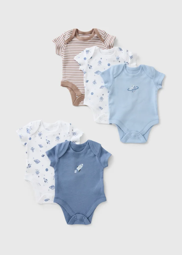 5 Pack Baby Blue Space Bodysuits (0-23mths)
