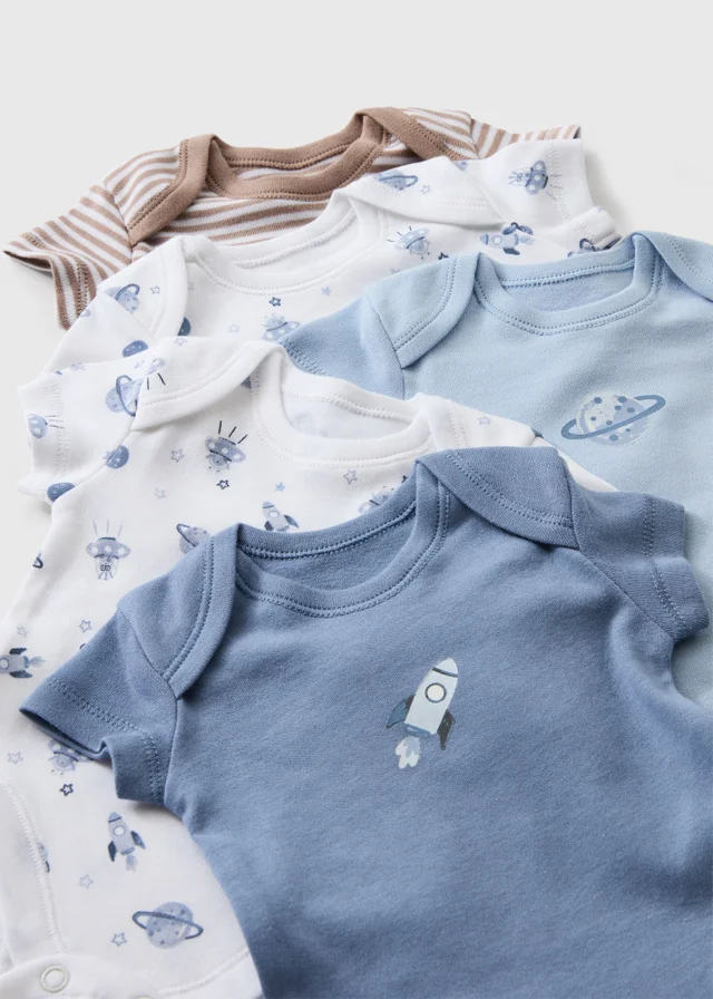 5 Pack Baby Blue Space Bodysuits (0-23mths)
