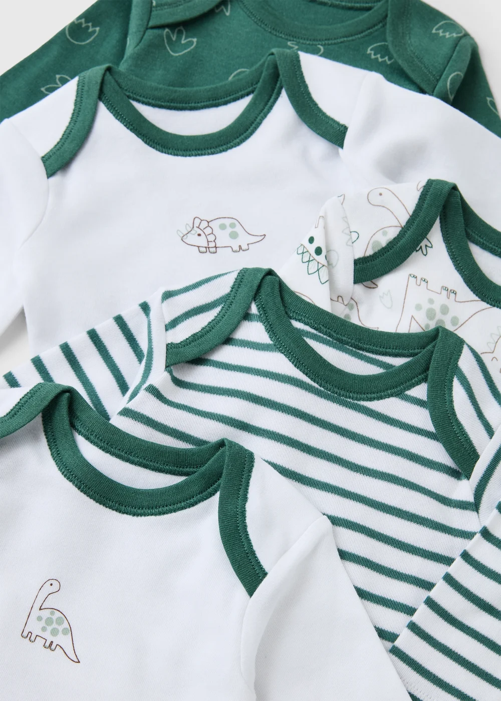 5 Pack Baby Green Dinosaur Long Sleeve Bodysuits - First Size Image 2
