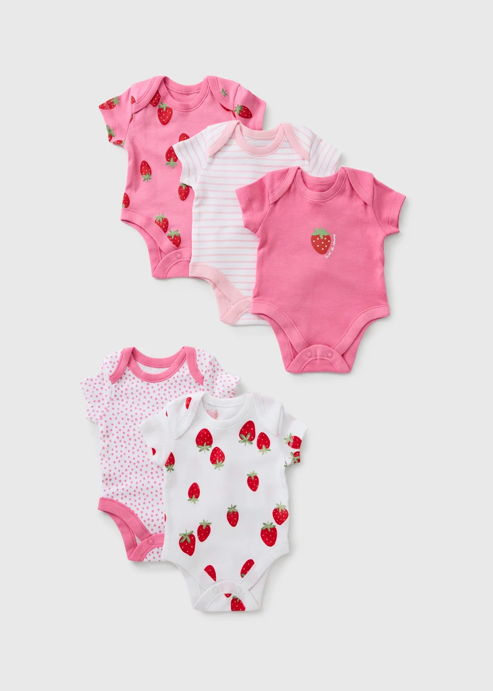 5 Pack Girls Pink Strawberry Bodysuits (0-23mths) - First Size Image 1