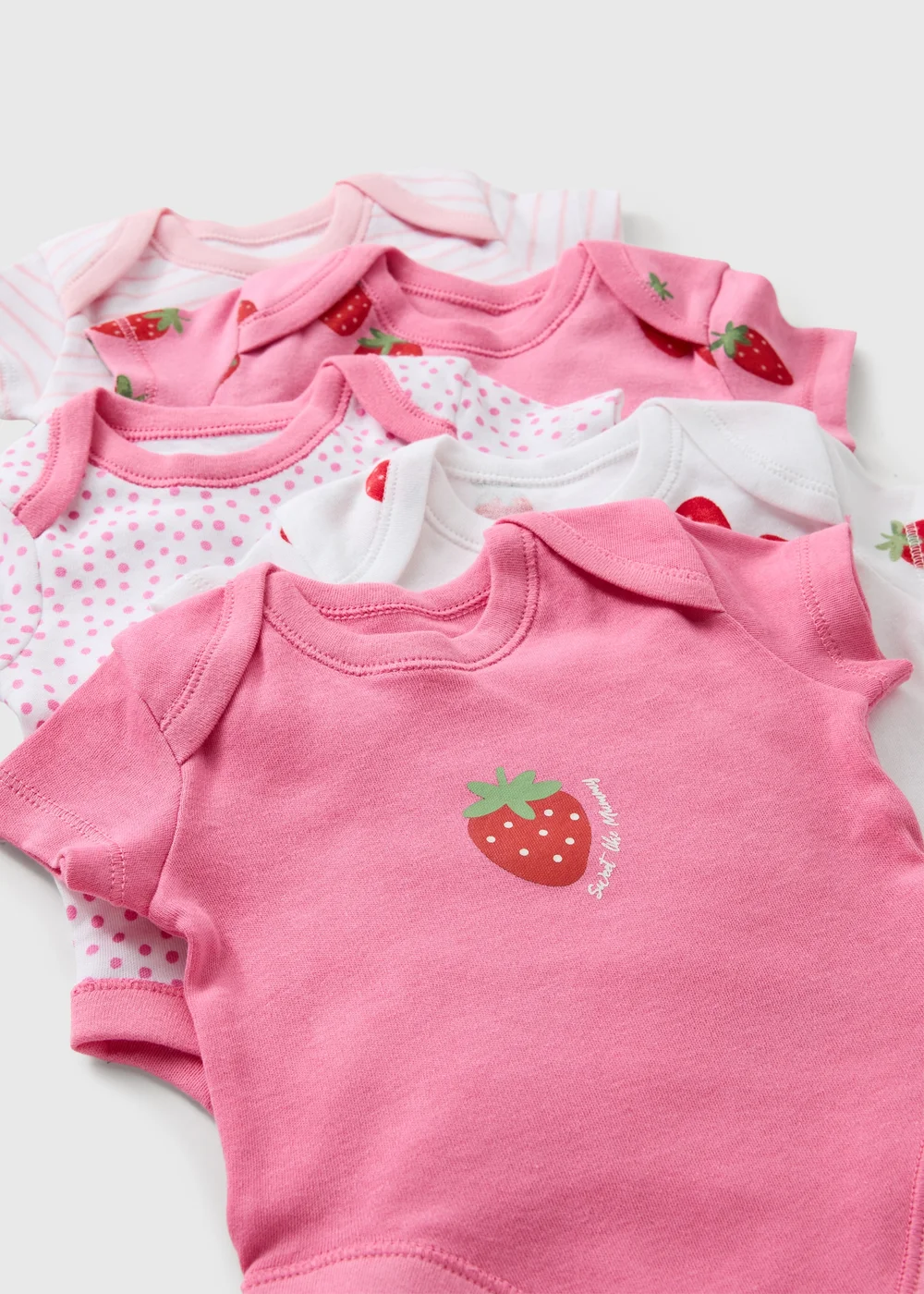 5 Pack Girls Pink Strawberry Bodysuits (0-23mths) - First Size Image 2