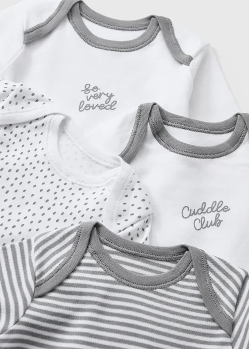 5 Pack Baby Grey Cuddle Club Long Sleeve Bodysuits (0-23mths) - First Size Image 2