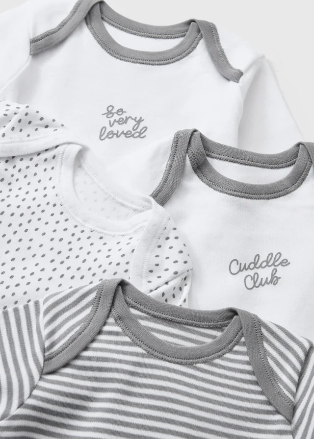 5 Pack Baby Grey Cuddle Club Long Sleeve Bodysuits (0-23mths)