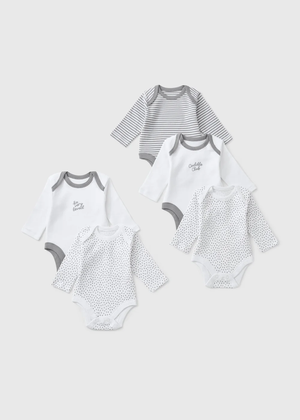 5 Pack Baby Grey Cuddle Club Long Sleeve Bodysuits (0-23mths) - First Size Image 1