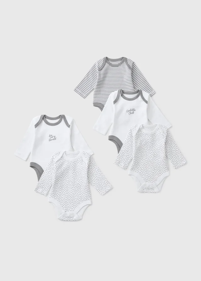 5 Pack Baby Grey Cuddle Club Long Sleeve Bodysuits (0-23mths)