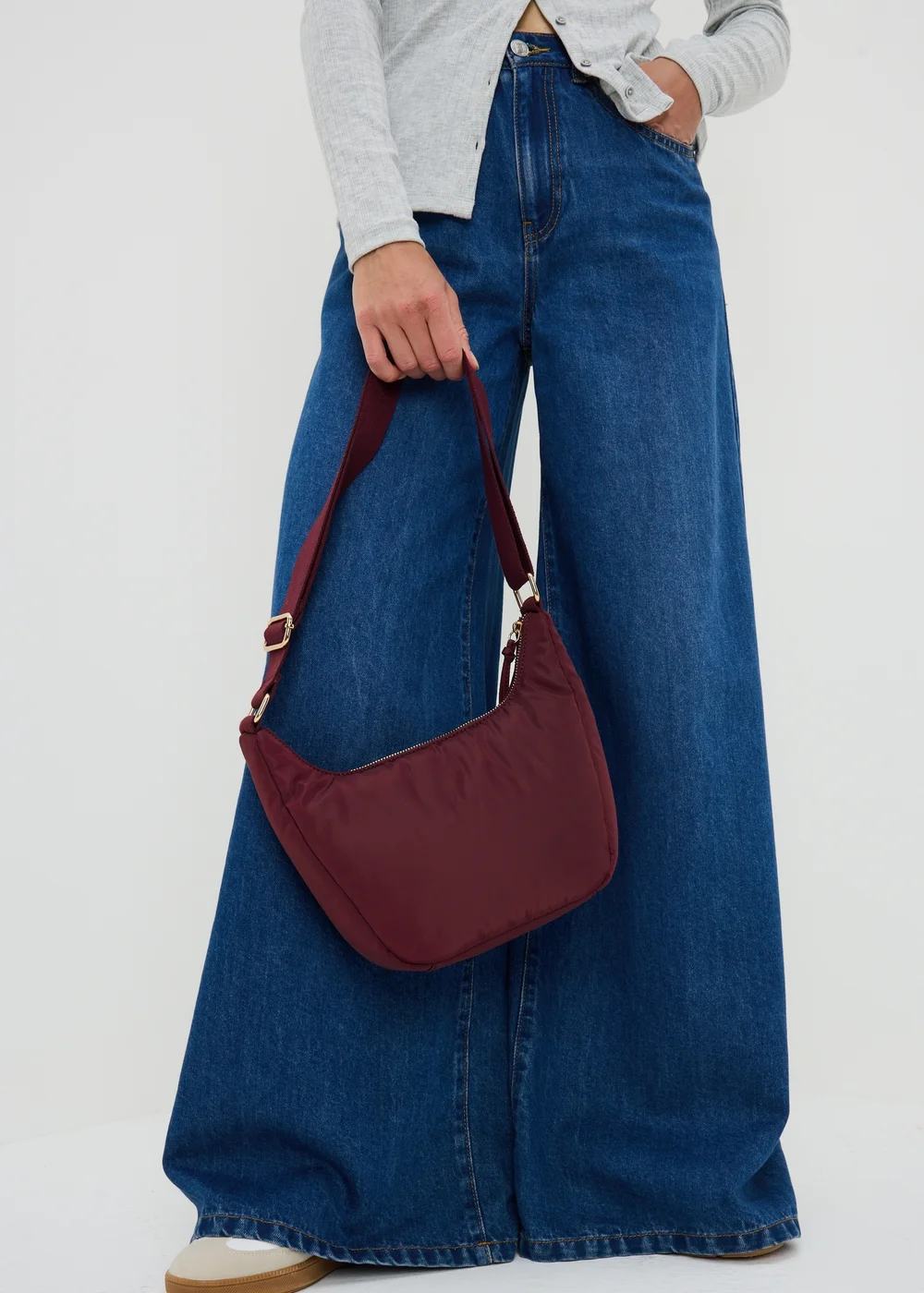 Burgundy Nylon Moon Crossbody Bag - One Size Image 1