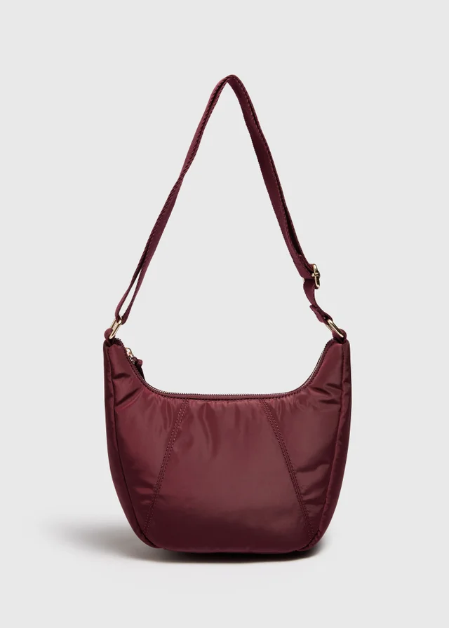 Burgundy Nylon Moon Crossbody Bag