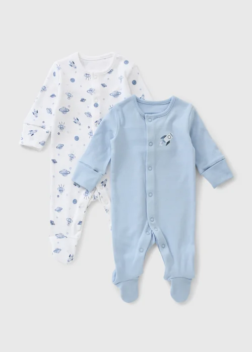 2 Pack Baby Blue Space Sleepsuits (0-23mths) - 0-3 months Image 1
