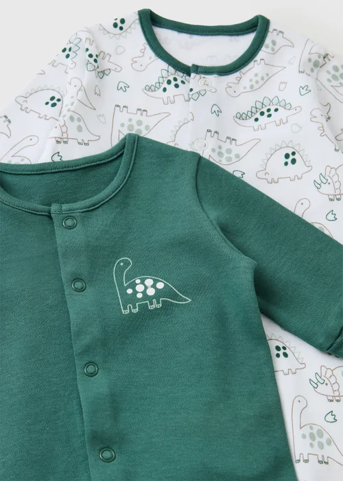 2 Pack Baby Green Dino Sleepsuit (0-23mths) - First Size Image 2