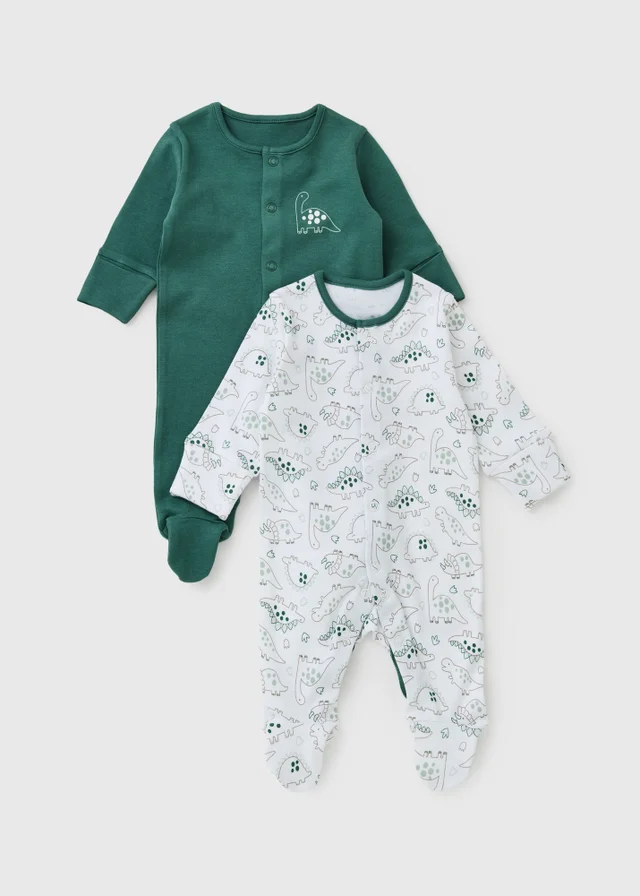 2 Pack Baby Green Dino Sleepsuit (0-23mths)