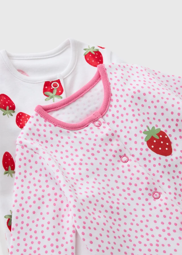 2 Pack Baby Pink Strawberry Sleepsuits (0-23mths)