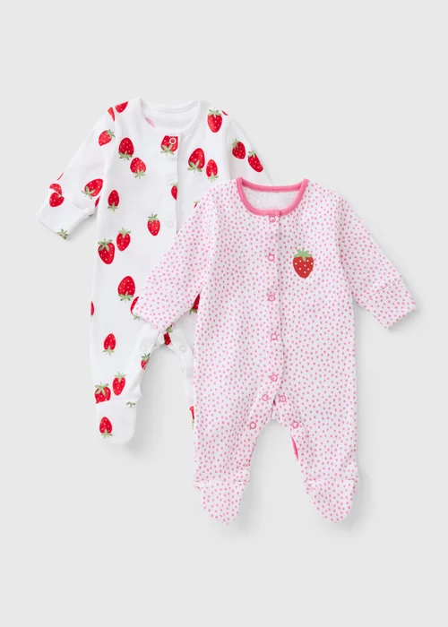 2 Pack Baby Pink Strawberry Sleepsuits (0-23mths) - 0-3 months Image 1