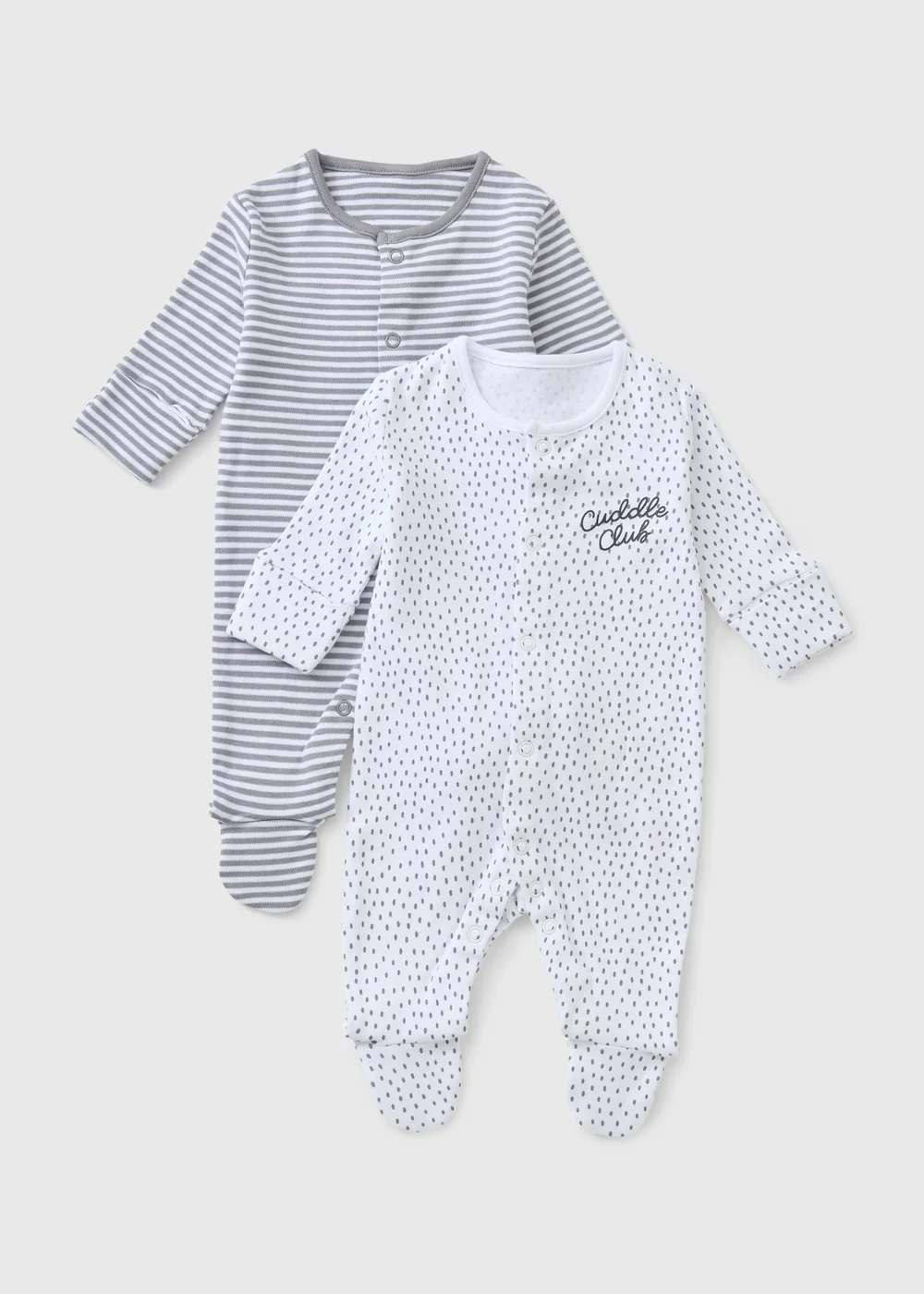 2 Pack Baby Grey Stripe Slogan Sleepsuits (0-23mths) - First Size Image 1