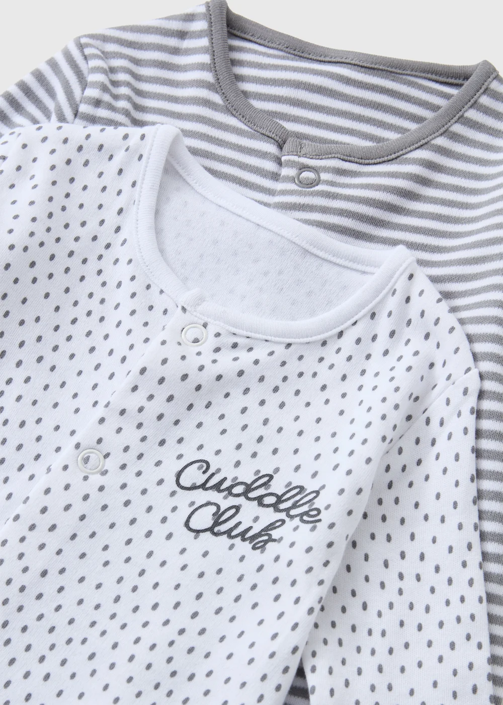 2 Pack Baby Grey Stripe Slogan Sleepsuits (0-23mths) - First Size Image 2
