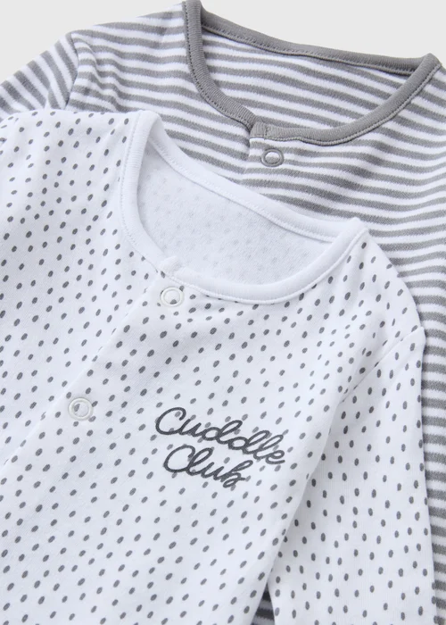 2 Pack Baby Grey Stripe Slogan Sleepsuits (0-23mths) - First Size Image 2