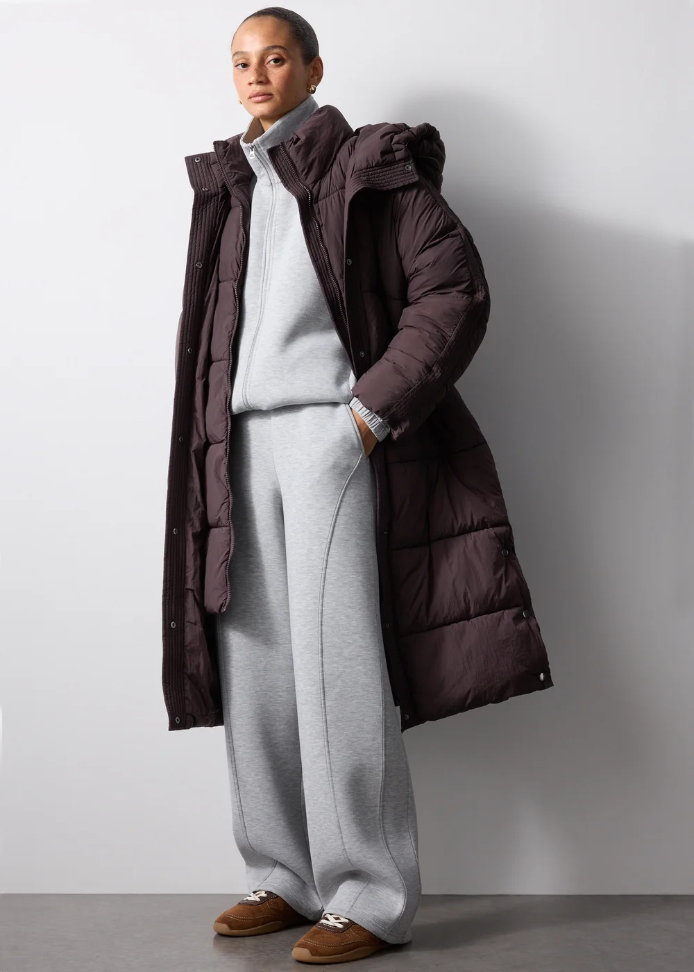 Plum Long Padded Coat - S Image 1