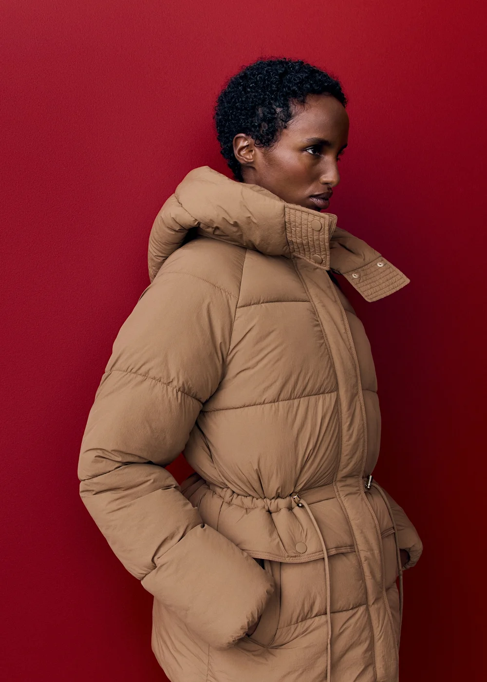 Camel Mid Length Waterproof Padded Hooded Coat - S Image 2