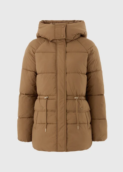 Camel Mid Length Padded Hooded Coat - S Image 4