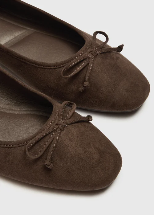 Chocolate Brown Faux Suede Ballet Pumps - 3 Image 3