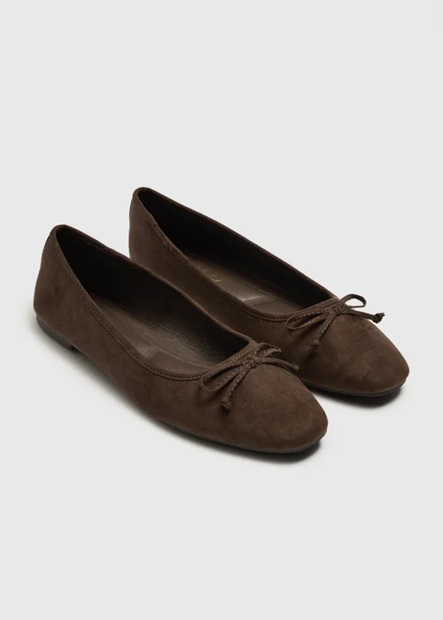 Chocolate Brown Faux Suede Ballet Pumps - 3 Image 1