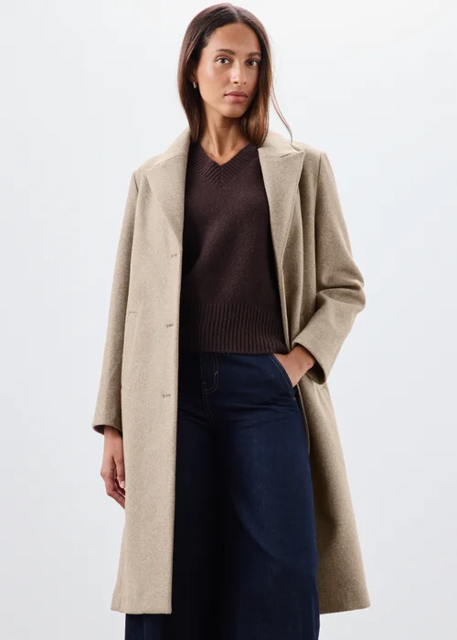 Taupe Double Breasted Smart Coat - 8 Image 5