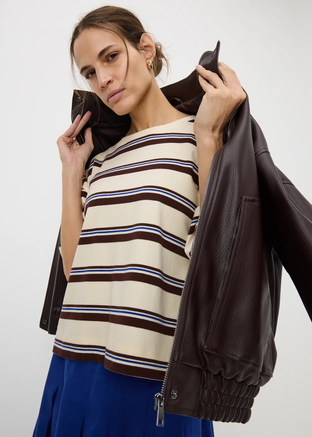 Cream Stripe Heavyweight Boxy T-Shirt - S Image 1