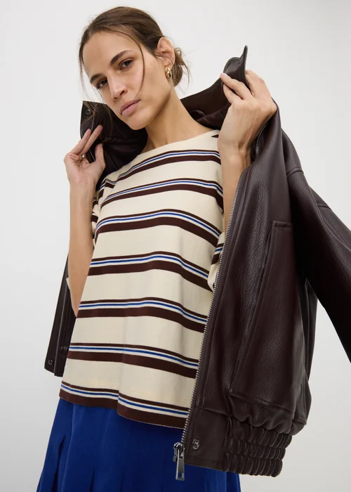 Cream Stripe Heavyweight Boxy T-Shirt - S Image 1