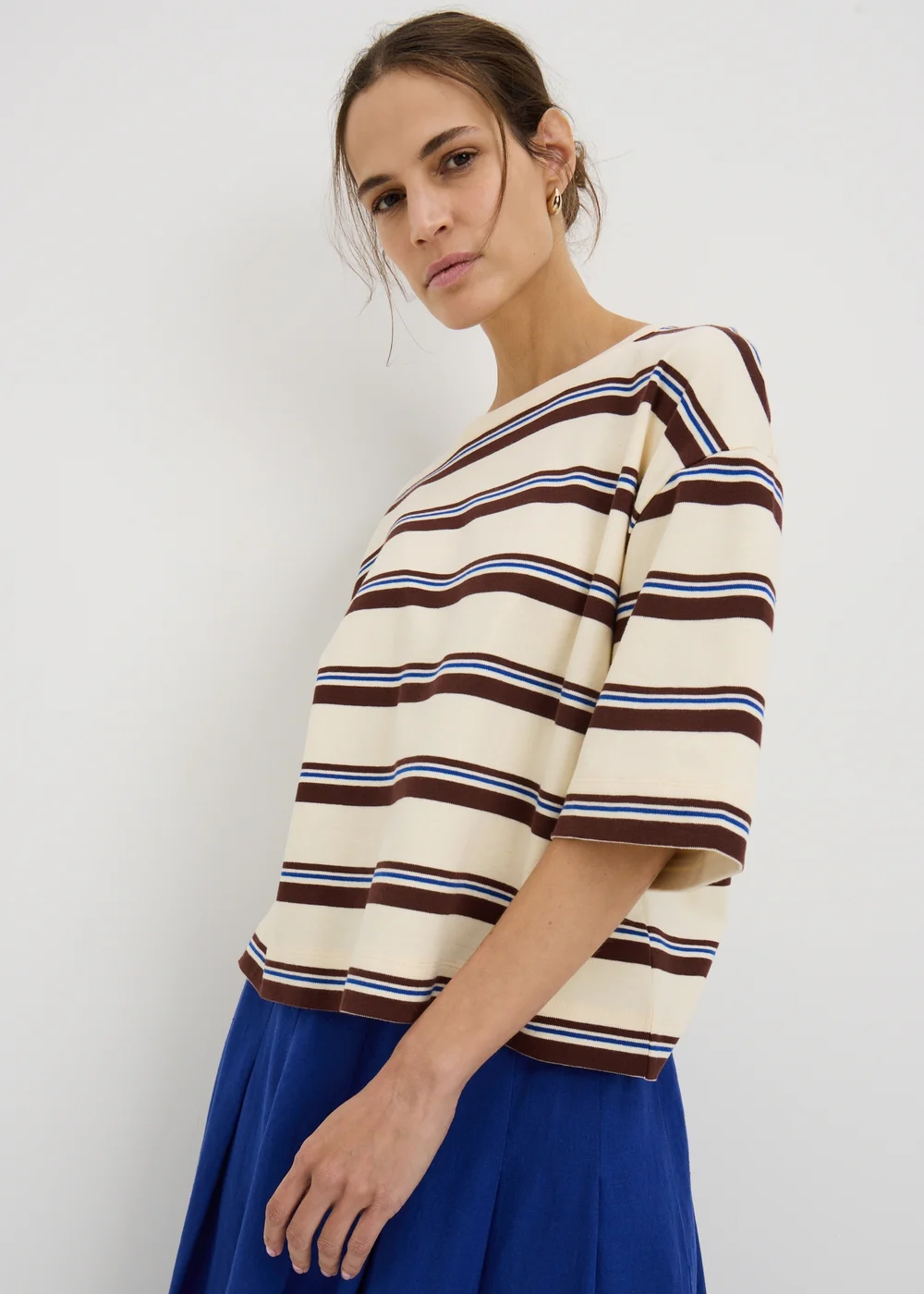 Cream Stripe Heavyweight Boxy T-Shirt - S Image 2