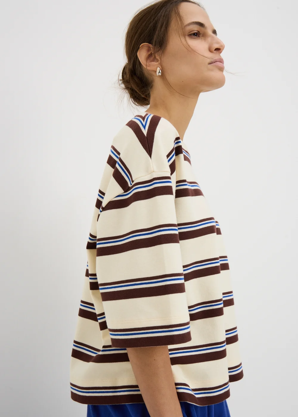 Cream Stripe Heavyweight Boxy T-Shirt - S Image 3