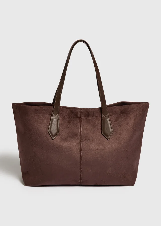 Chocolate Brown Faux Suede Tote Bag