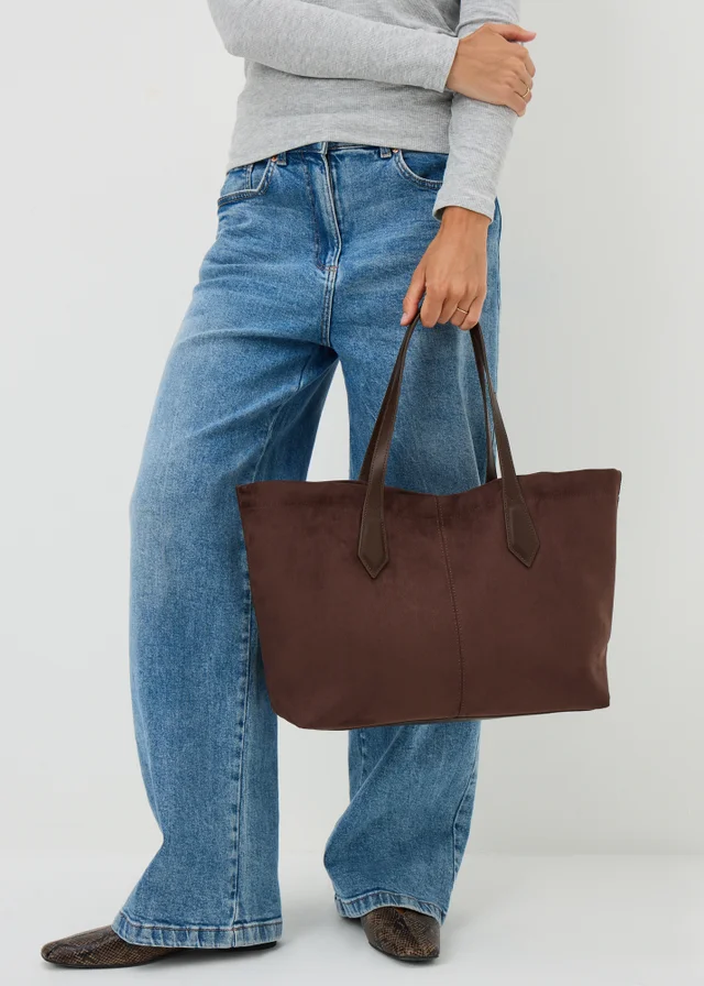 Chocolate Brown Faux Suede Tote Bag
