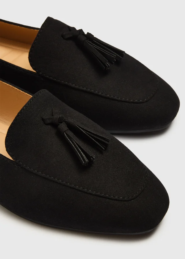 Black Faux Suede Tassel Loafers