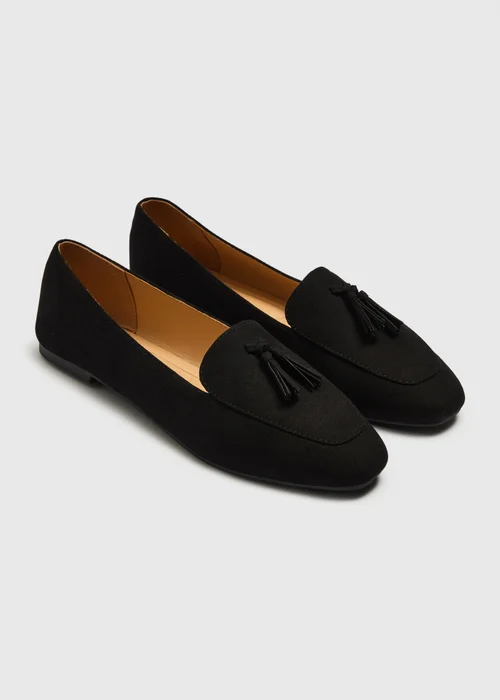 Black Faux Suede Tassel Loafers - 3 Image 3
