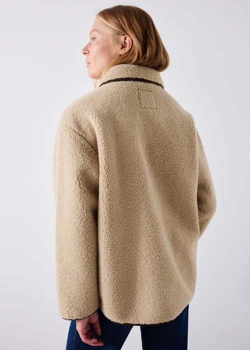Beige Borg Piped Coat - 8 Image 2