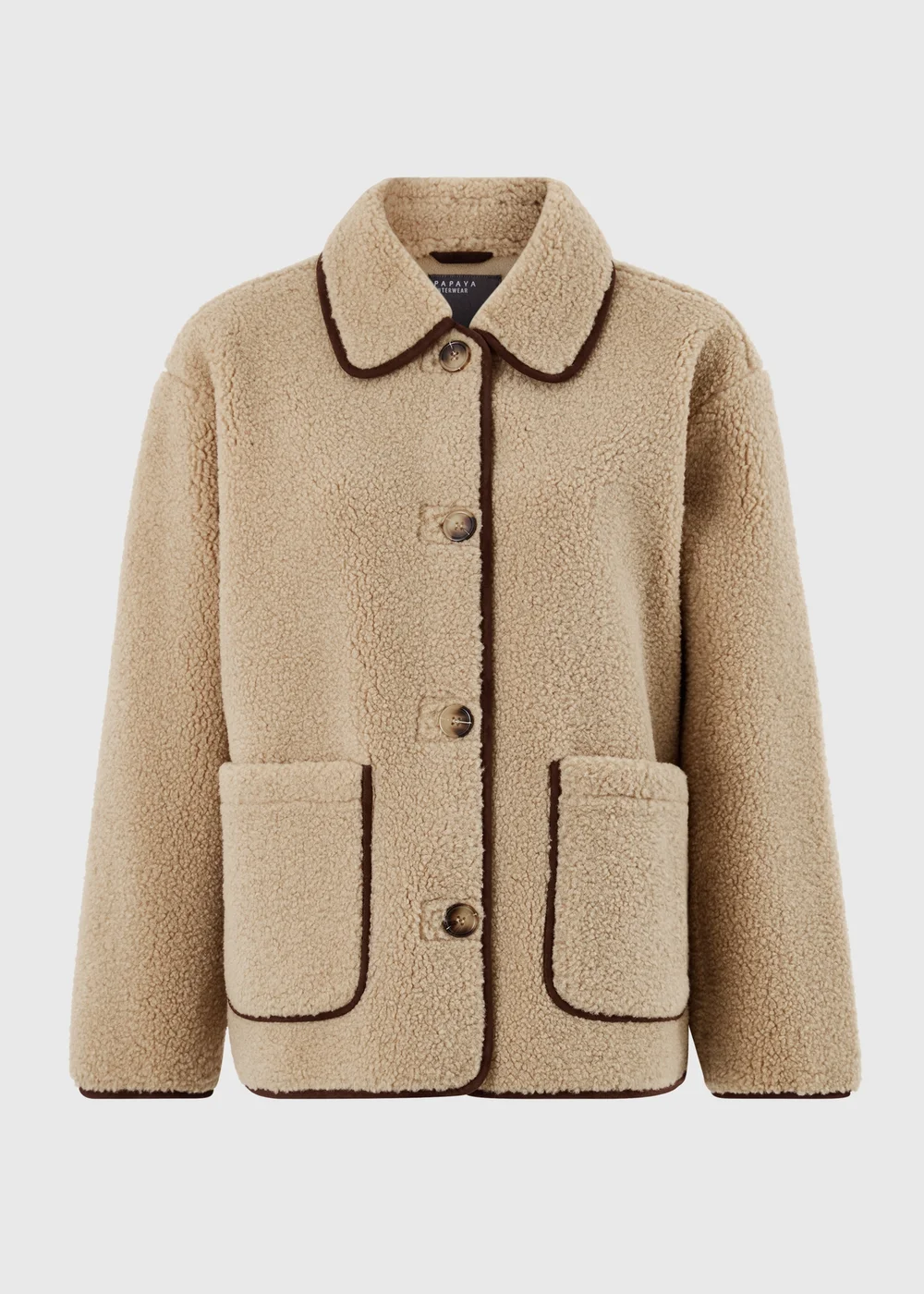 Beige Borg Piped Coat - 8 Image 4