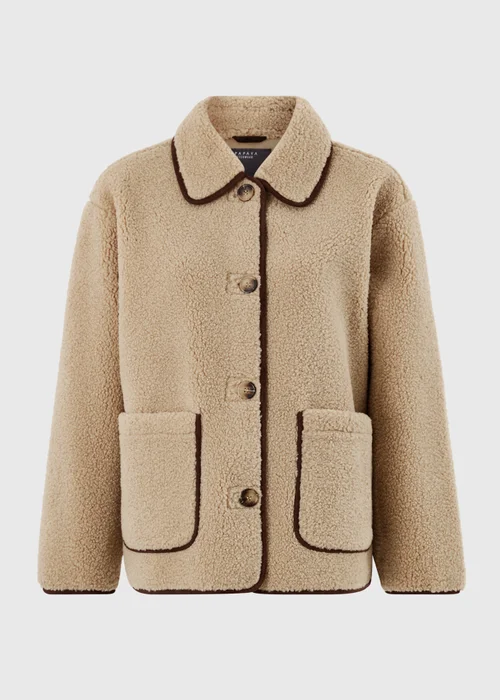 Beige Borg Piped Coat - 8 Image 4