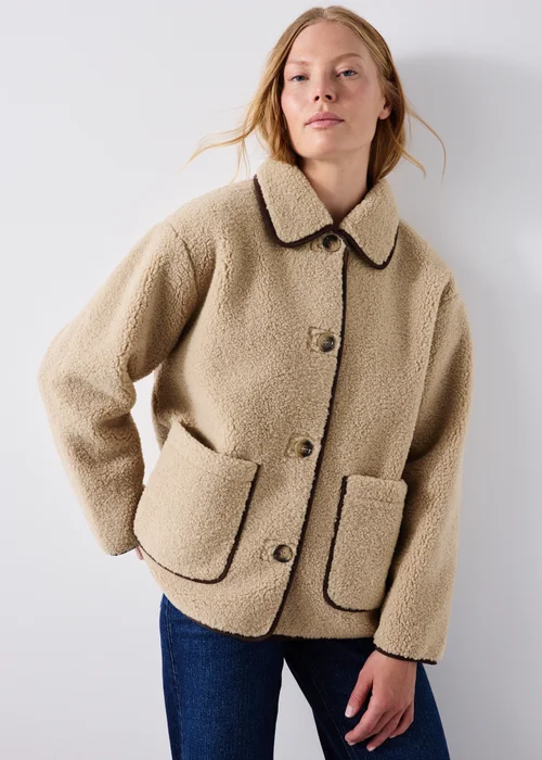 Beige Borg Piped Coat - 8 Image 1