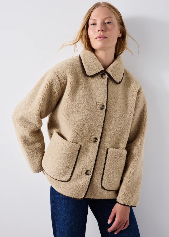 Beige Borg Piped Coat