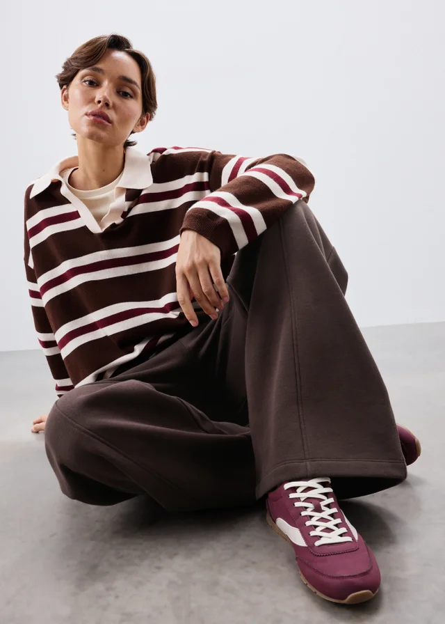 Chocolate Brown Wide Leg Jogging Bottoms