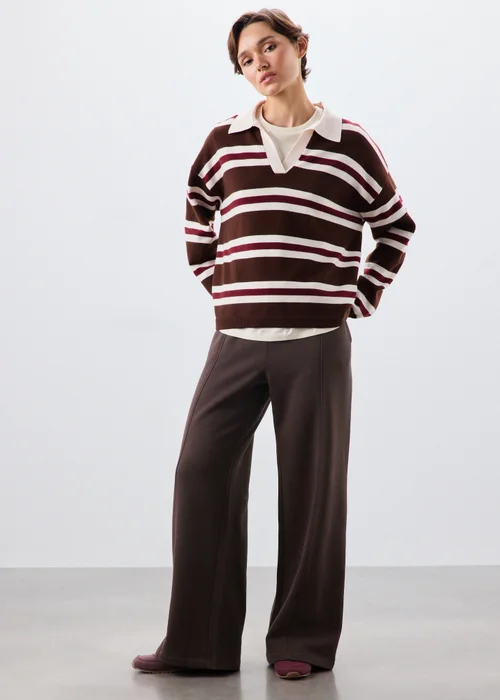 Chocolate Brown Wide Leg Jogging Bottoms - XS Image 1